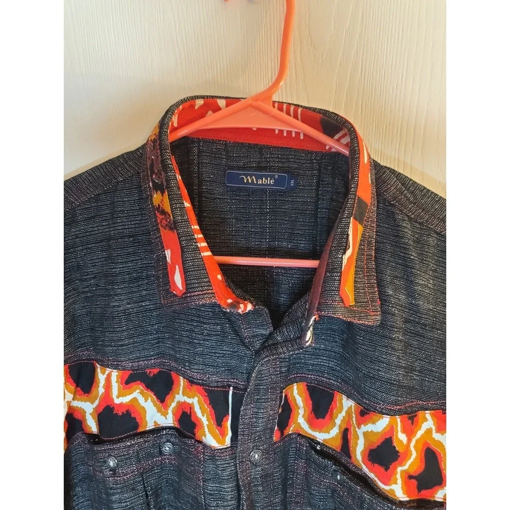 Vintage Mens Mable Button Down Short Sleeve Shirt Metal Buttons XXL Very Nice